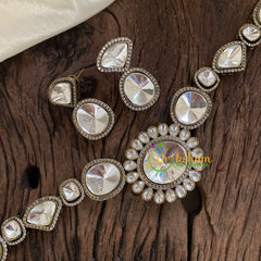 Premium Mossanite Pendant Short Neckpiece-Choker-Antique Gold -M009