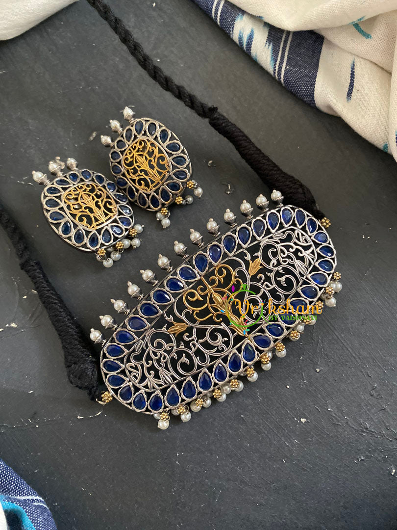 Dual Tone High Neck Choker -Blue-S734