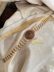  Gold look alike Pearl High Neck Choker-Red Green-G4978