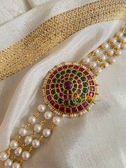  Gold look alike Pearl High Neck Choker-Red Green-G4978