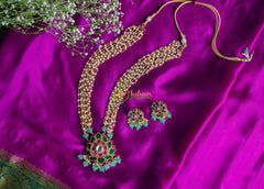 Exquisite Jadau Kundan Lotus Pendant Neckpiece -Blue -J105