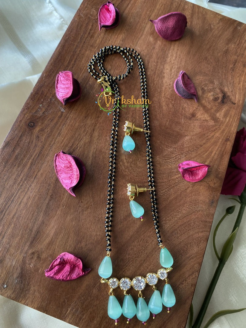 Designer AD Stone Pendant Mangalsutra Chain -Sea Blue -G2113