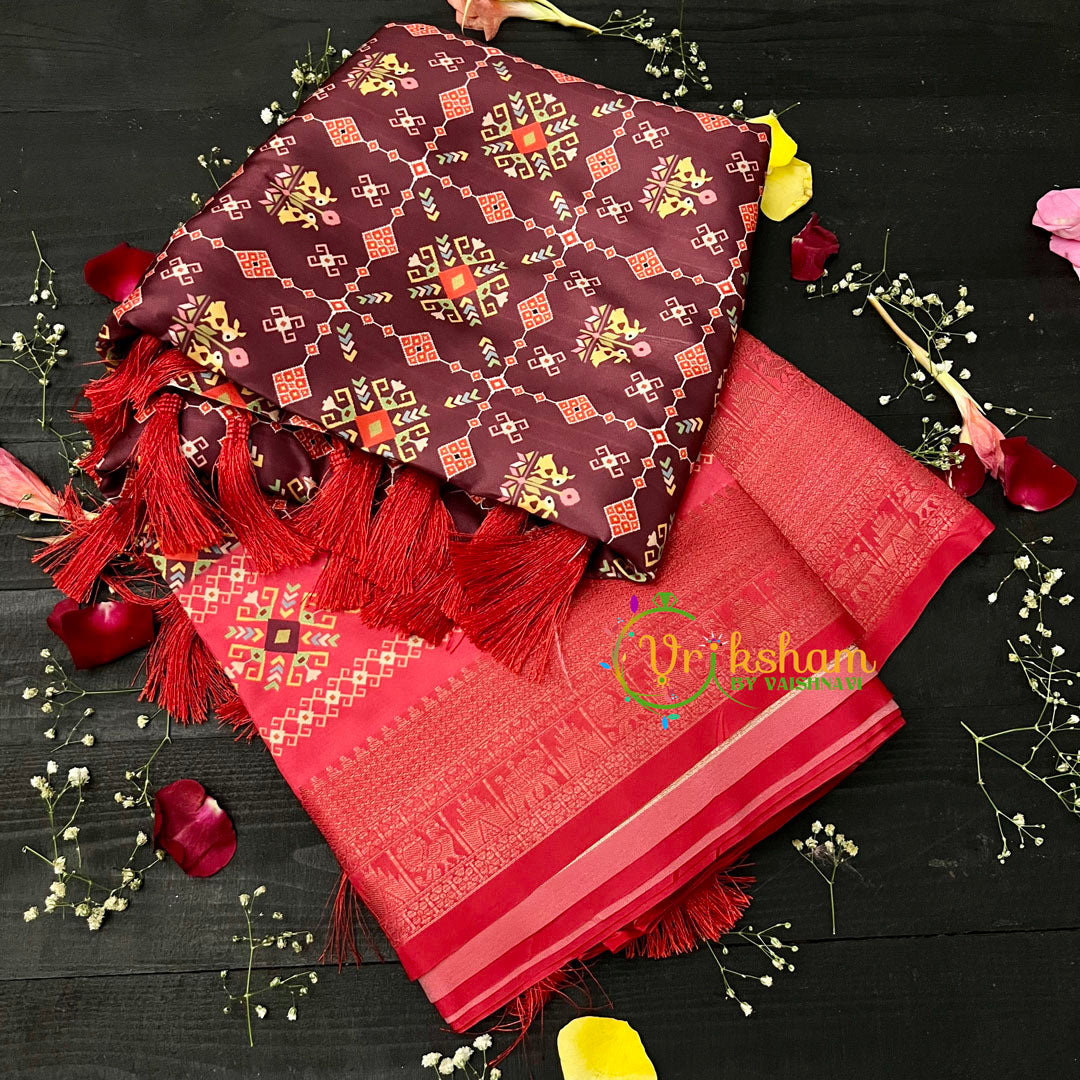 Maroon Patola Semi Soft Silk Saree-VS12