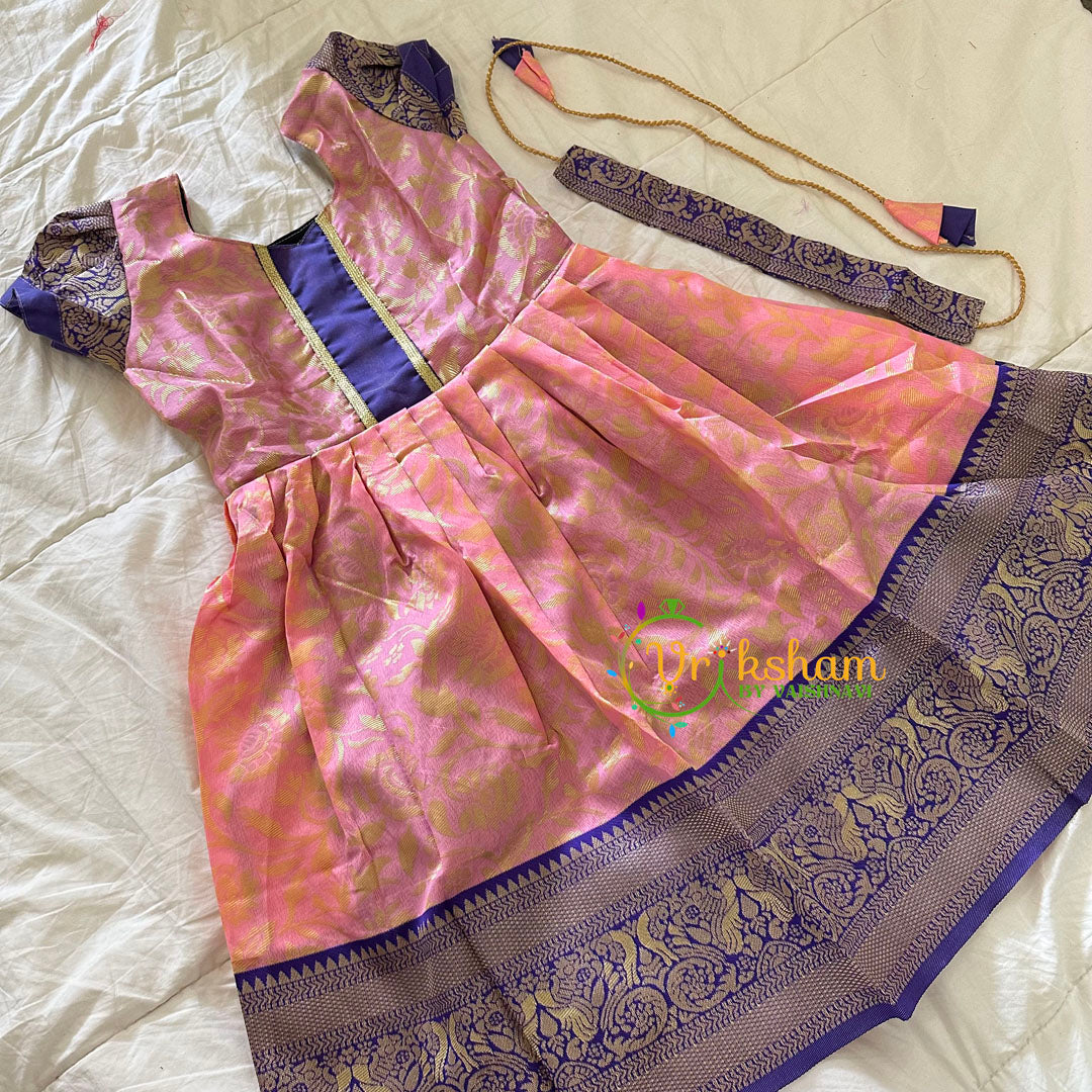 Peach with Blue Indian Traditional Dress for Girls - Girls Gown -VS921