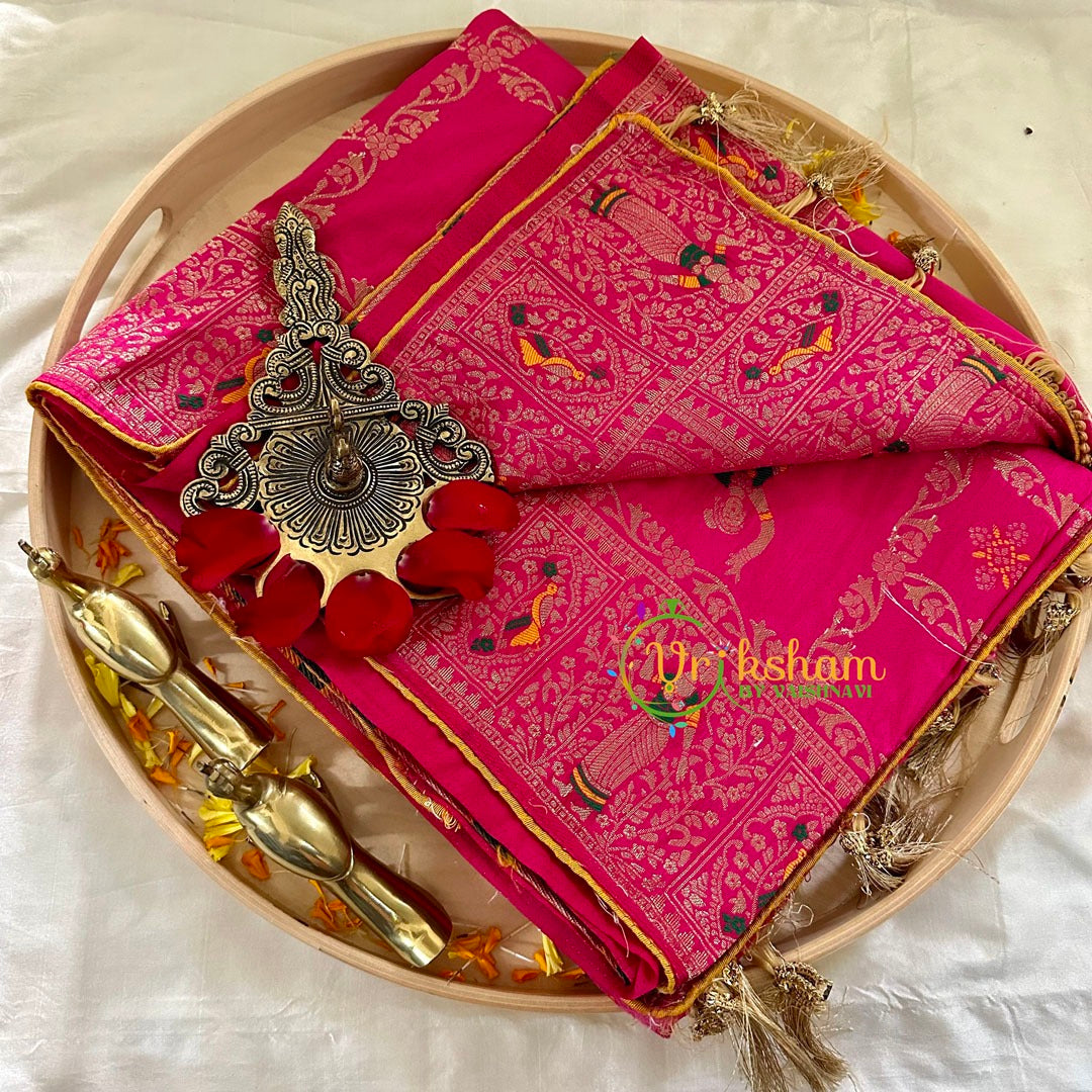 Rani Pink Semi Benarasi Saree -kattam -VS1009