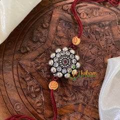 Rakshabandhan Silver Rakhi -Maroon-Round Flower-RB067