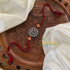 Rakshabandhan Silver Rakhi -Maroon-Chakra Flower-RB073