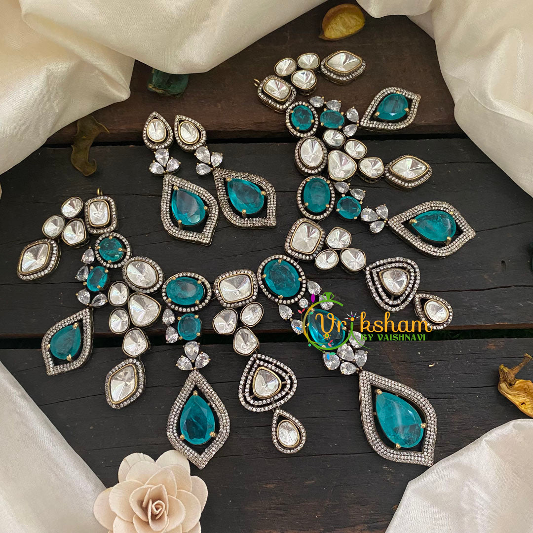 Blue Premium Victorian Diamond Short Neckpiece -VV290