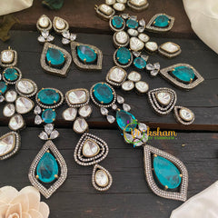 Blue Premium Victorian Diamond Short Neckpiece -VV290