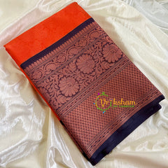 Orange with Blue Kora Muslin Saree-VS503