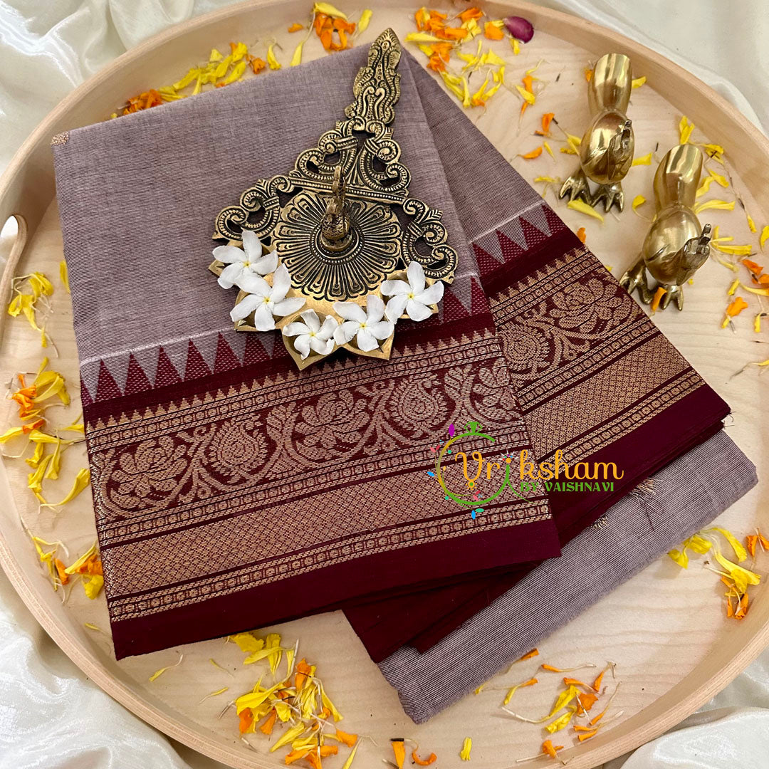 Elephant Grey Kanchi Cotton Saree - Handloom -VS1146