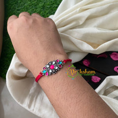 Rakshabandhan Rakhi-Red Green Petal Pendant-RB005