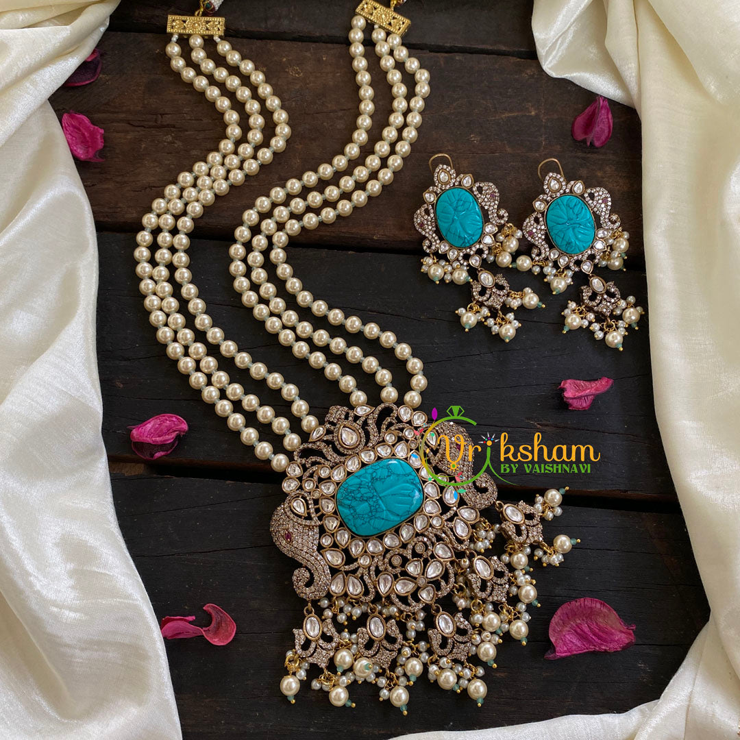 3 Layered Victorian Diamond Neckpiece-Pearl-VV053