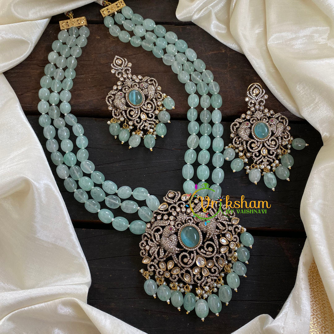 3 Layered Victorian Diamond necklace-Sea Green-VV057
