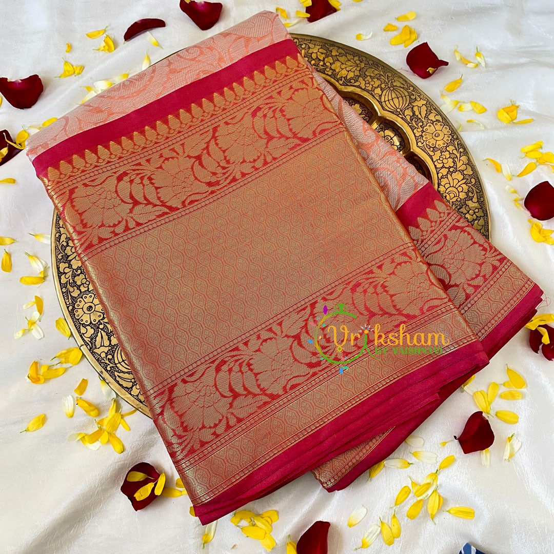 Pastel Orange Semi Benarasi Saree -Citrus-VS527