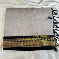Grey Saree with Black Border- Kalyani Cotton  -VS472