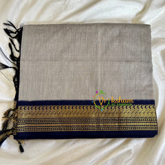 Grey Saree with Blue Border -Kalyani Cotton Saree -VS484