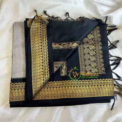 Grey Saree with Black Border- Kalyani Cotton  -VS472