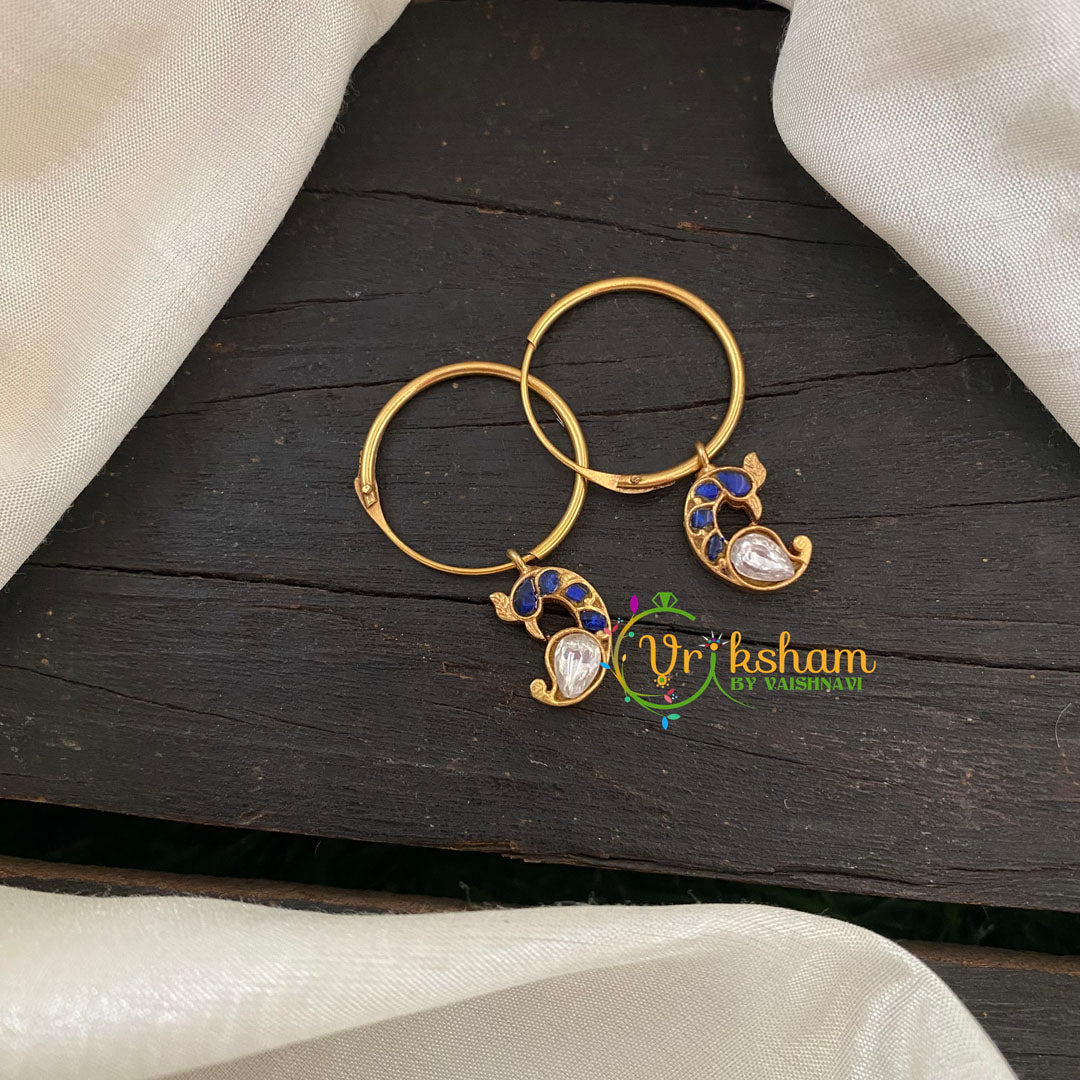 Precious Kundan Jadau Earrings -Hoops-Peacock-Blue -J799