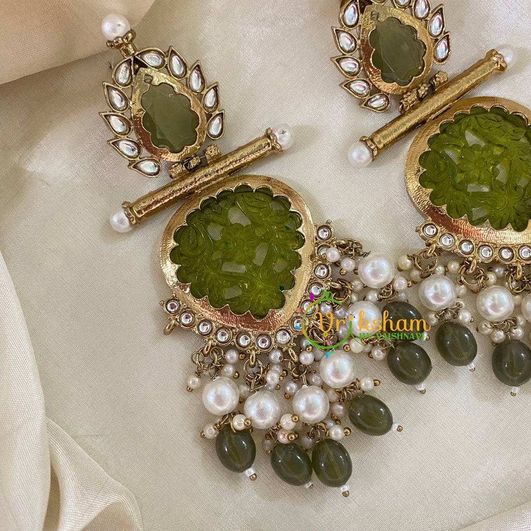 earrings for olive green dress Olive Green Meenakari Danglers Earrings