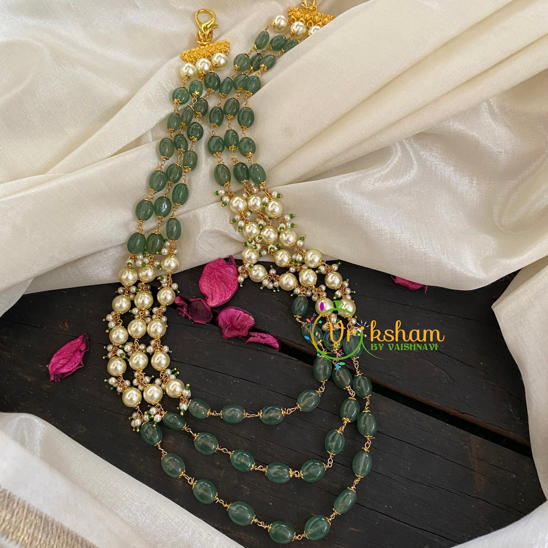 Dark Green Bead and Pearl Mala necklace-P012