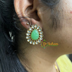  Kundan Studs- Stone Pear Studs-Aqua Green-G5005