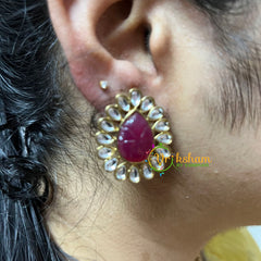  Kundan Studs- Stone Pear Studs-Maroon-G5053