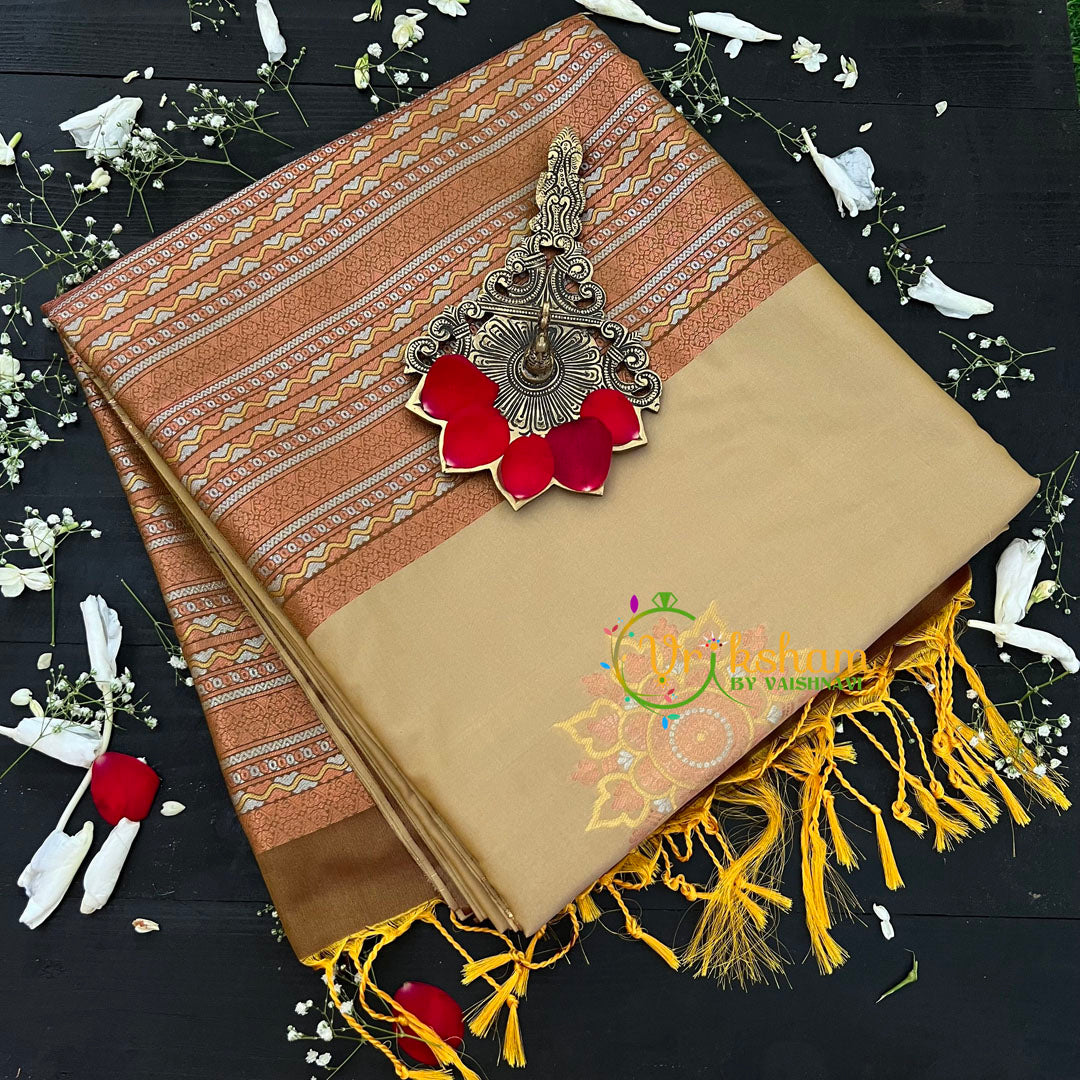 Beige with Brown Pallu Soft Silk Saree-VS36