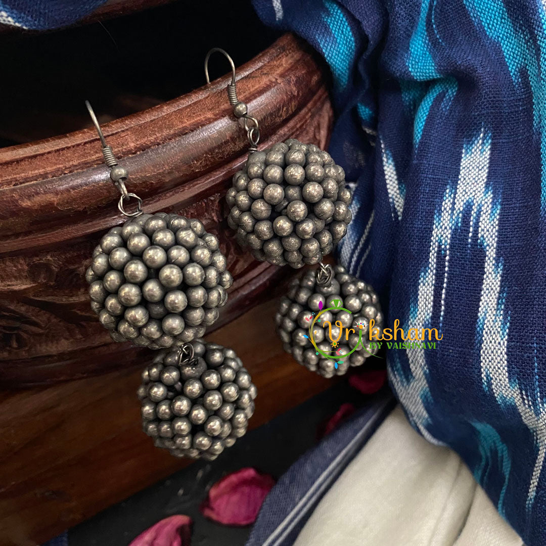 Oxidized German Silver Round Ear Drops -S402
