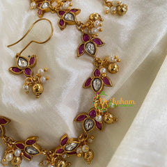 Premium AD Stone Lotus Short Neckpiece-Red-G5952